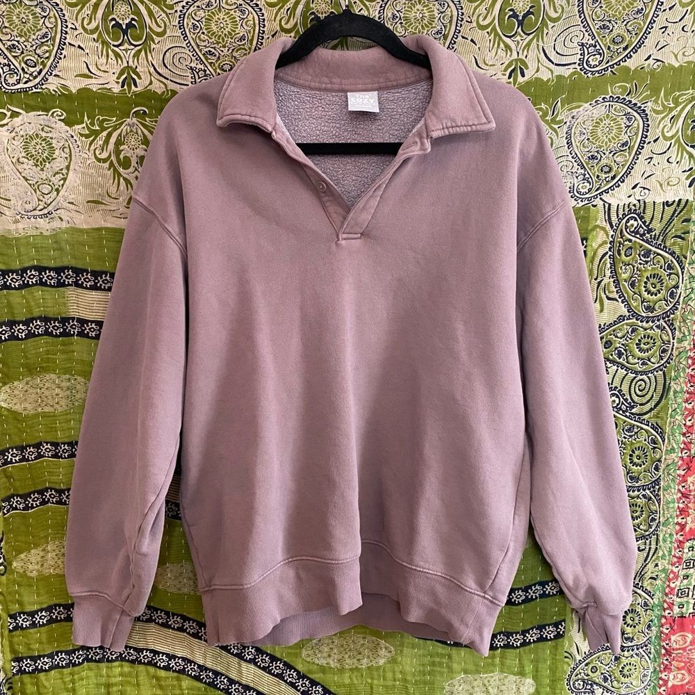 TNA x Aritzia Mauve Cozy Fleece Boyfriend Fit Pullover Sweatshirt Size Small